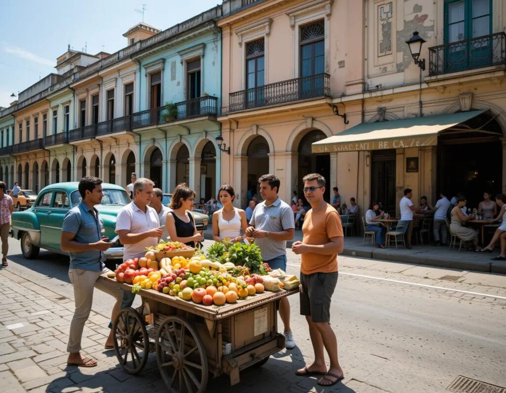 calle vibrante en la habana con mercado autos vintage y vida activa