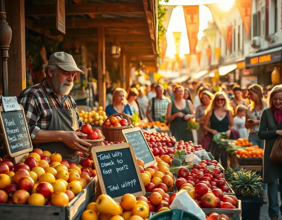 mercado matutino vibrante con frutas agricultores y compradores activos